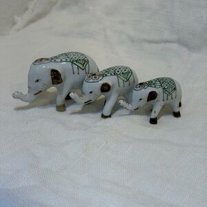 Set Of Three Ceramic Hand Painted Elephant Figurines Made In Thailand